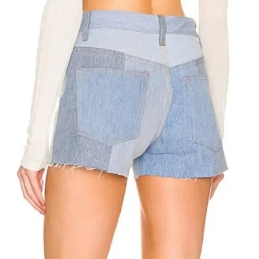 New EB DENIM Upcycled Patchwork Denim Shorts Size 31 - Picture 3 of 6